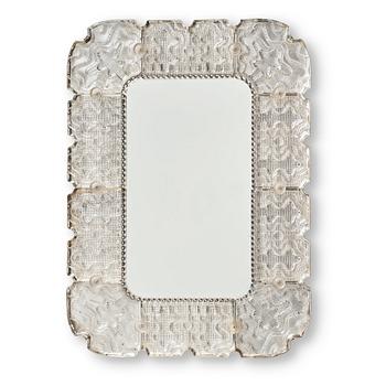 270. Carl Fagerlund, a Swedish Modern cast glass framed mirror, Orrefors 1940-50's.