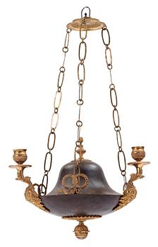493. An Empire early 19th century three-light hanging lamp.