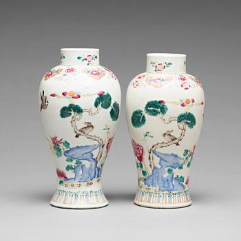 A pair of famille rose vases, Qing dynasty, Qianlong (1736-95).