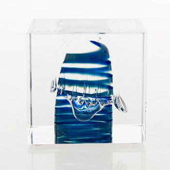 OIVA TOIKKA, An annual glass cube, signed Oiva Toikka Nuutajärvi.