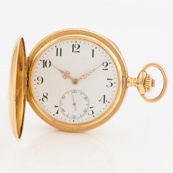 Omega, pocket watch, 18K gold, hunter case, 52.5 mm.