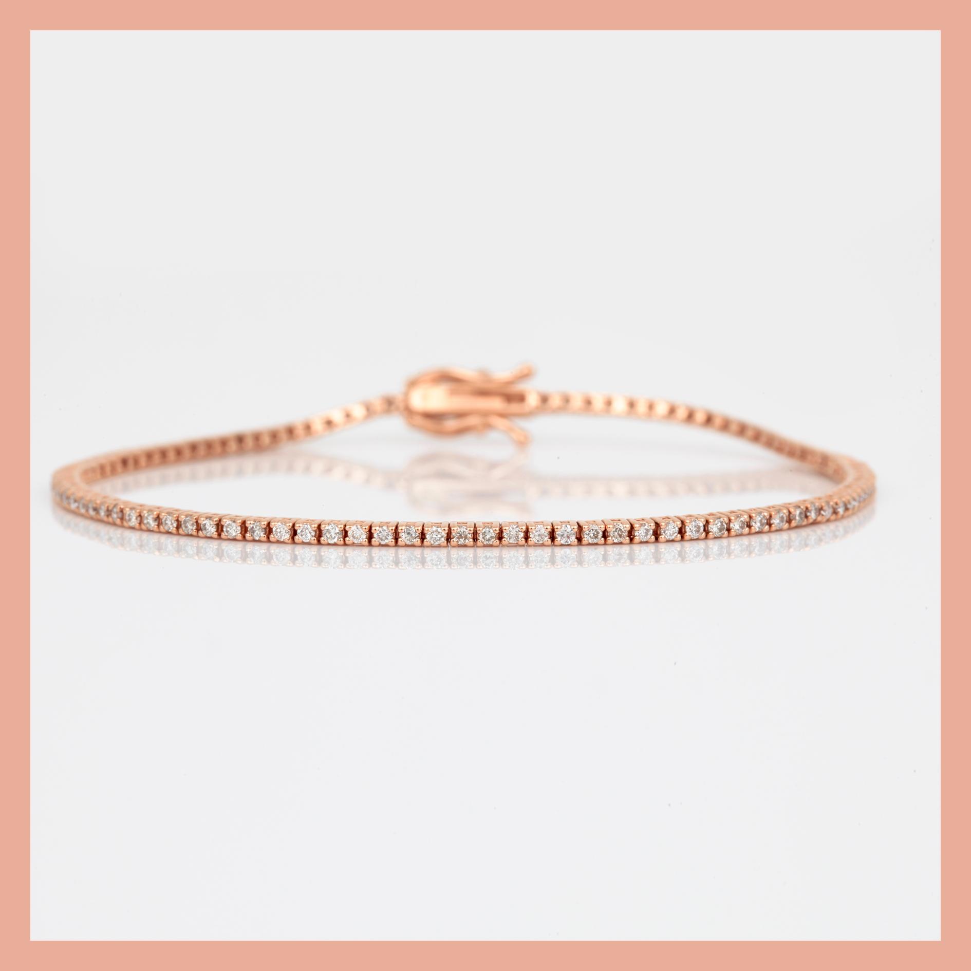 ARMBAND, rivière, 18K roséguld med briljantslipade diamanter, tot ca 0,99 ct. Total vikt ca 5,5 g.