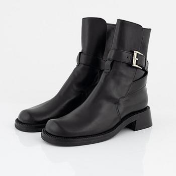 Prada, black leather chelsea boots, size 37 1/2.