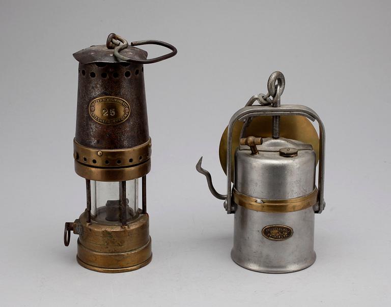 GRUVLYKTOR, metall, 2st. Bl.a. Pattersson Lamps LTD Cateshead on Tyne" 1800/1900-tal.