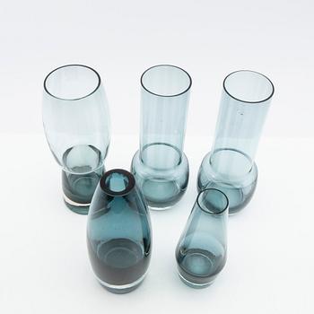 Tamara Aladin, vaser, 5 st, glas, Riihimäen Lasi, Finland, 1960/70-tal.