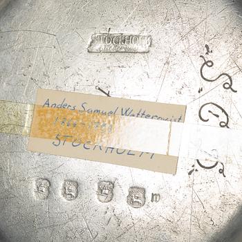 Bowl and 2 plates, pewter, various masters, Stockholm.