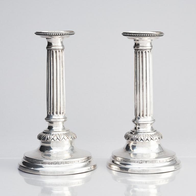 A Swedish pair of 18th century Gustavian silver candlesticks, marks of Petter Eneroth, Stockholm 1793.