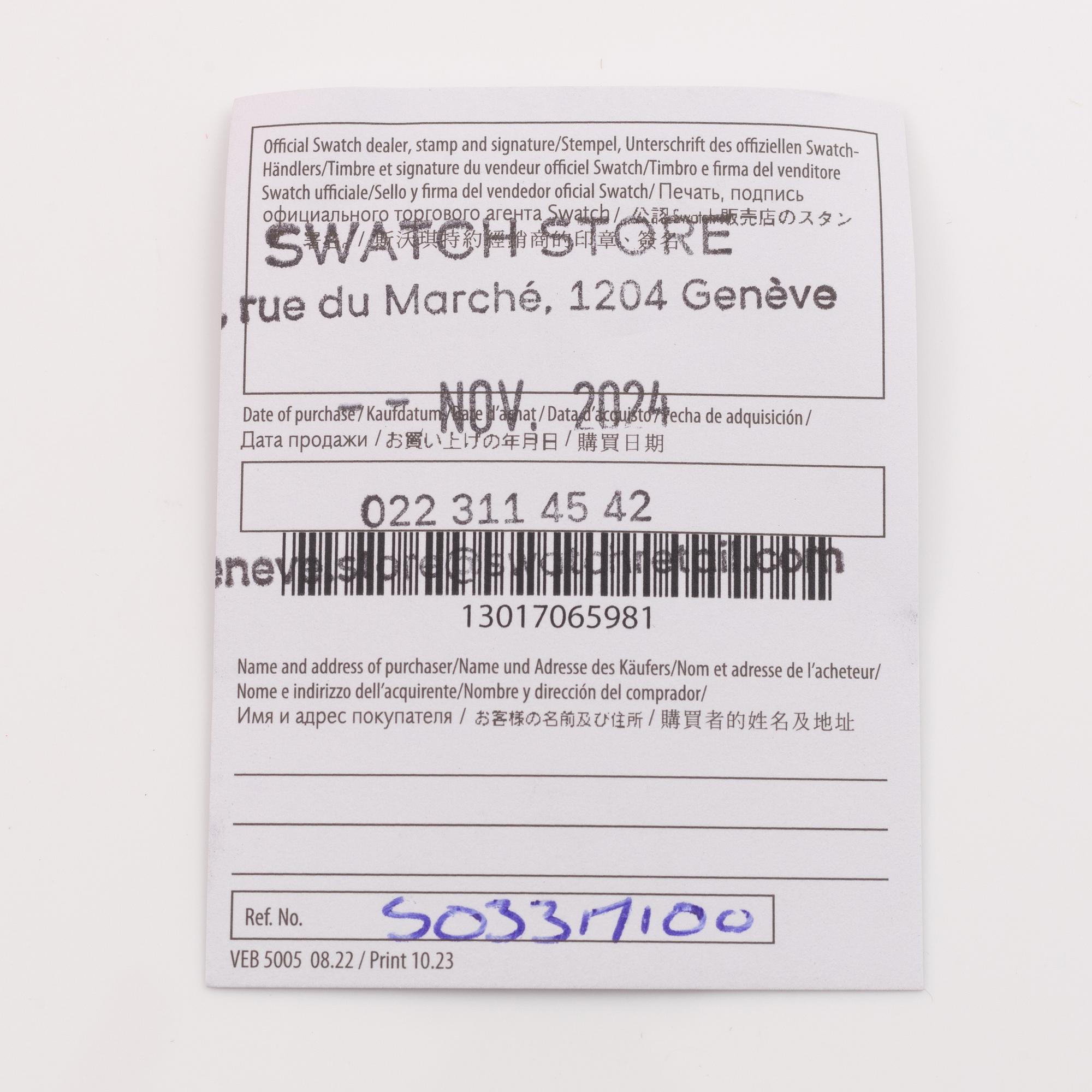 Swatch/Omega, MoonSwatch, Mission to the Moon, chronograph, wristwatch, 42 mm.