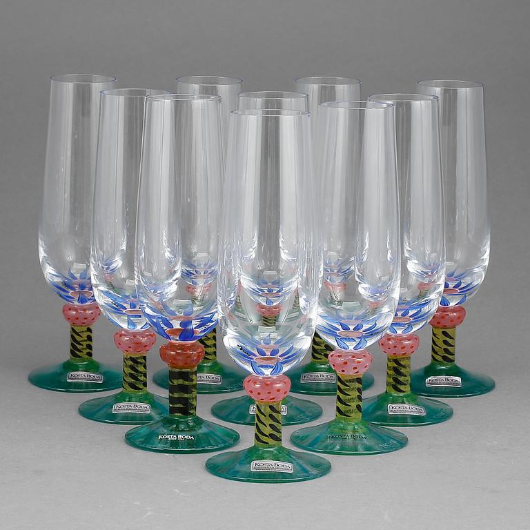CHAMPAGNEGLAS, 10 delar, Ken Done, Kosta Boda.