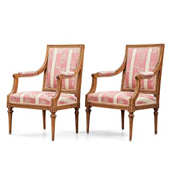 54. A pair of Gustavian armchairs by Johan Lindgren, (master in Stockholm 1770-1800).