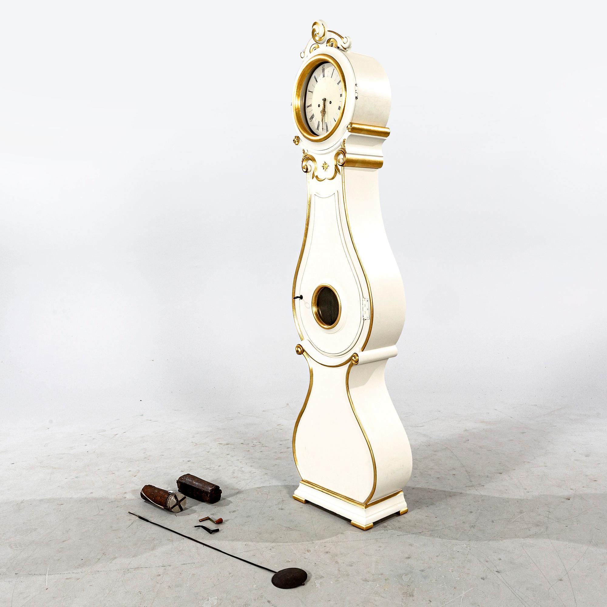A 19th century painted grandfather clock.
