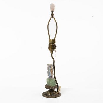 A Chinese table lamp with a carved stone vase with cover, 20th century.