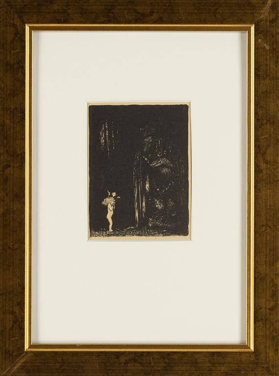 John Bauer, litografi, ur sviten: "Troll", 1915. Signerad JB i trycket.