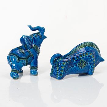 Aldo Londi, figurines 2 pcs, bowl, Bitossi, 1960s/70s.