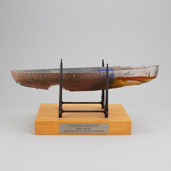 Bertil Vallien, a sand cast glass sculpture of a boat, Kosta Boda, Sweden.