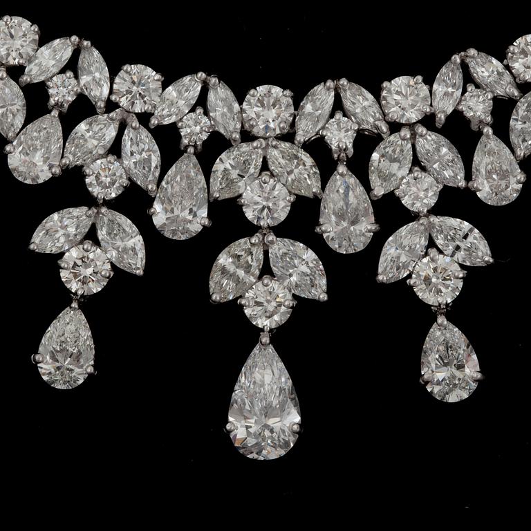 A diamond necklace, total carat weight 50.50 cts. Quality circa F-H/VS-SI.