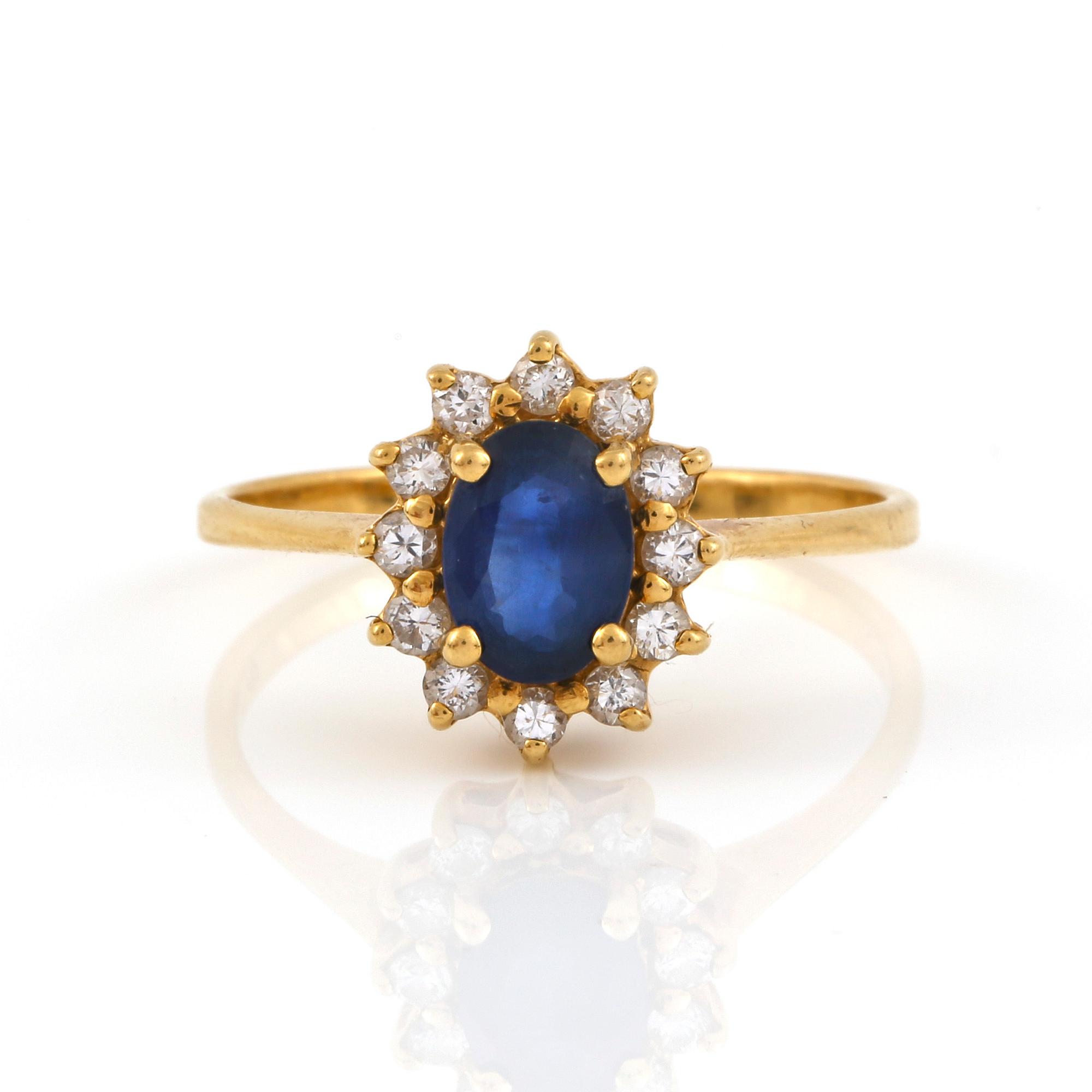 RING, 18K guld med ovalslipad safir ca 0,86 ct och briljantslipade diamanter tot ca 0,25ct. Vikt 2,91 g.