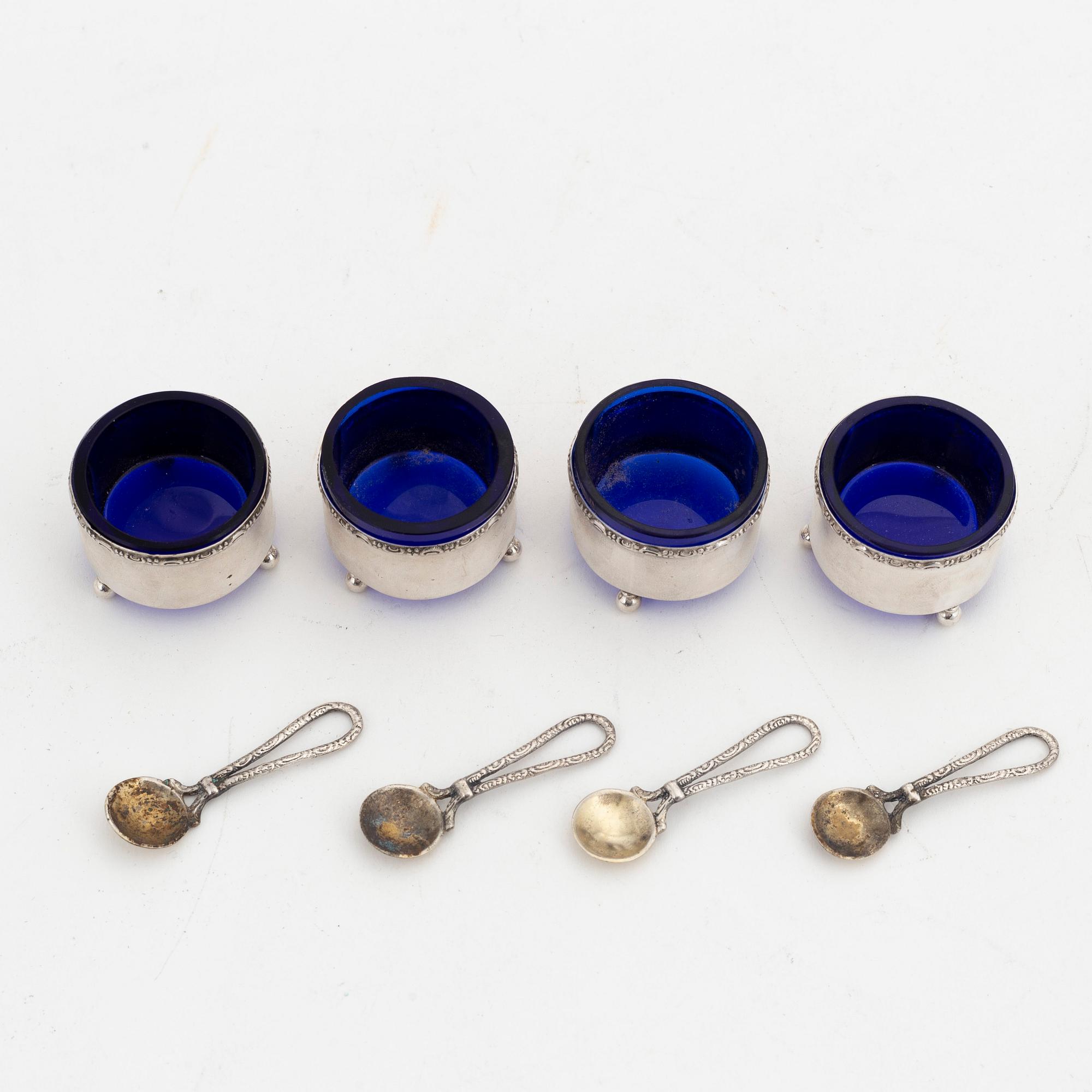 An 8-piece glass and silver late Gustavian style condiment set, including MEMA, Linköping, 1967.