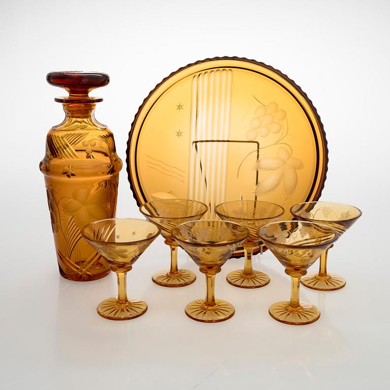 Cocktail-setti, 8 osaa, Karhulan Lasitehdas 1930-luku.