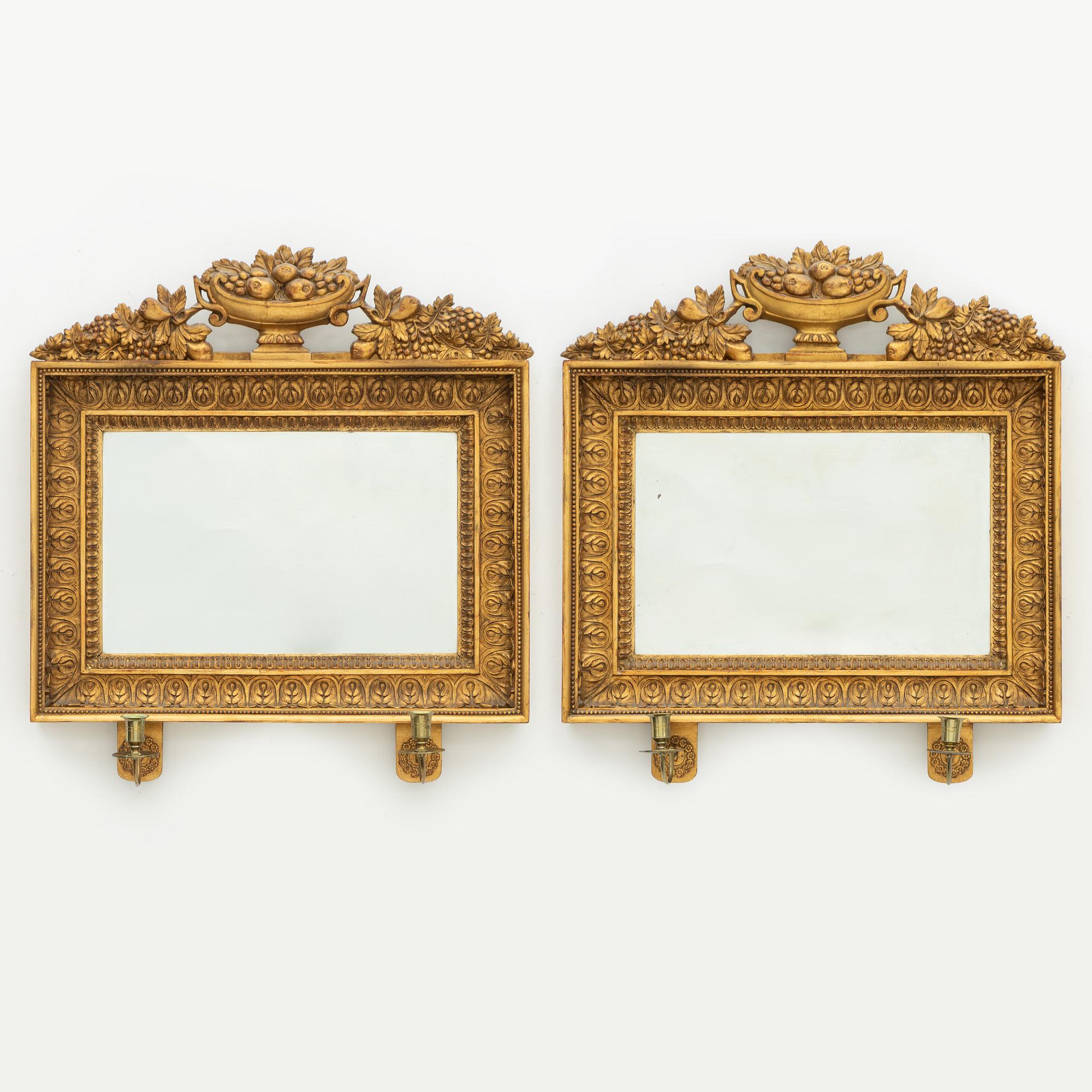 Spegellampetter, ett par, Empire, av Johan Fredrik Sellberg, Vänersborg, 1800-talets första hälft.