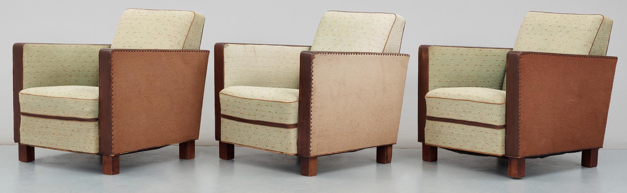 FÅTÖLJER, 3 st, art deco, 1900-talets första hälft.