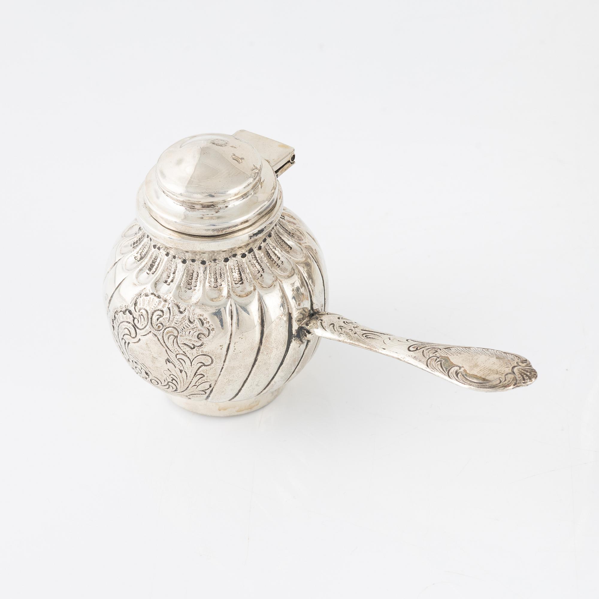 Te- och kaffeservis, 6 delar, silver, Spanien, rokokostil.