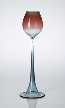 A Nils Landberg red and grey glass goblet, Orrefors.