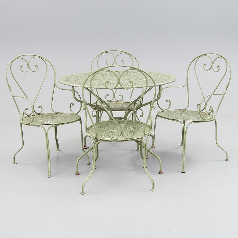 TRÄDGÅRDSMÖBLER, 5 delar, metall, 1900-tal.