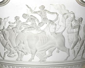 Simon Gate, a Swedish Grace engraved "Bacchus" bowl, Orrefors, Sweden 1926, engraved by Arthur Diessner.