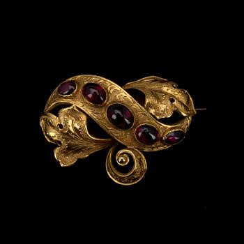 RINTANEULA, 18K Kultaa, granaatteja. 1800-luvun jälkipuoli. Paino 4,3 g.