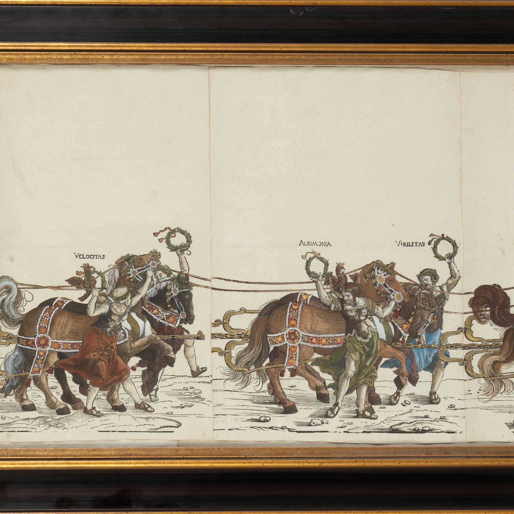 Albrecht Dürer, efter. Träsnitt, 1700/1800-tal med senare handkolorering.