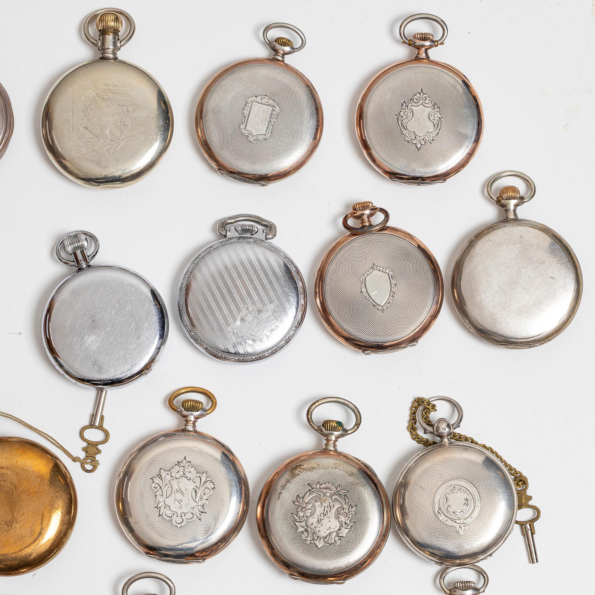 Collection of pocket watches, 63 pieces, "No reserve", various materials.