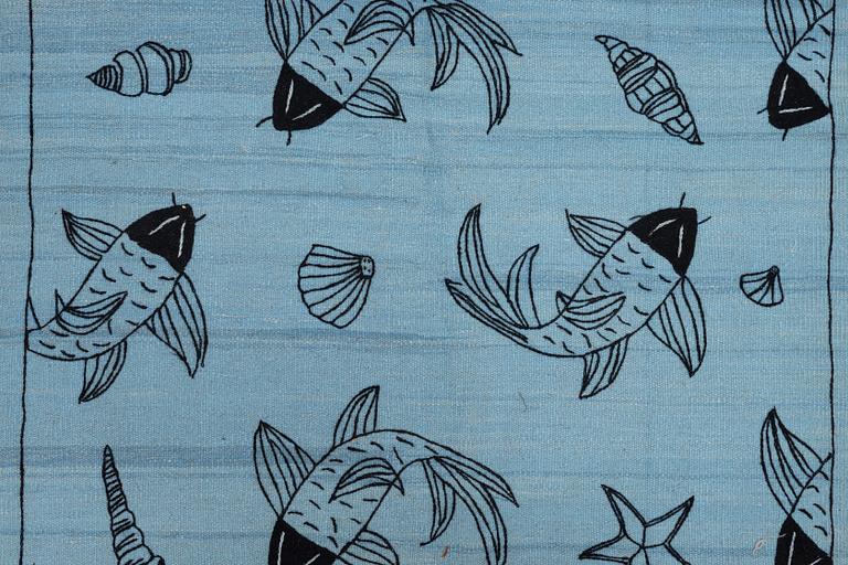 Rug, hand-embroidered Kelim, approx. 182 x 118 cm.