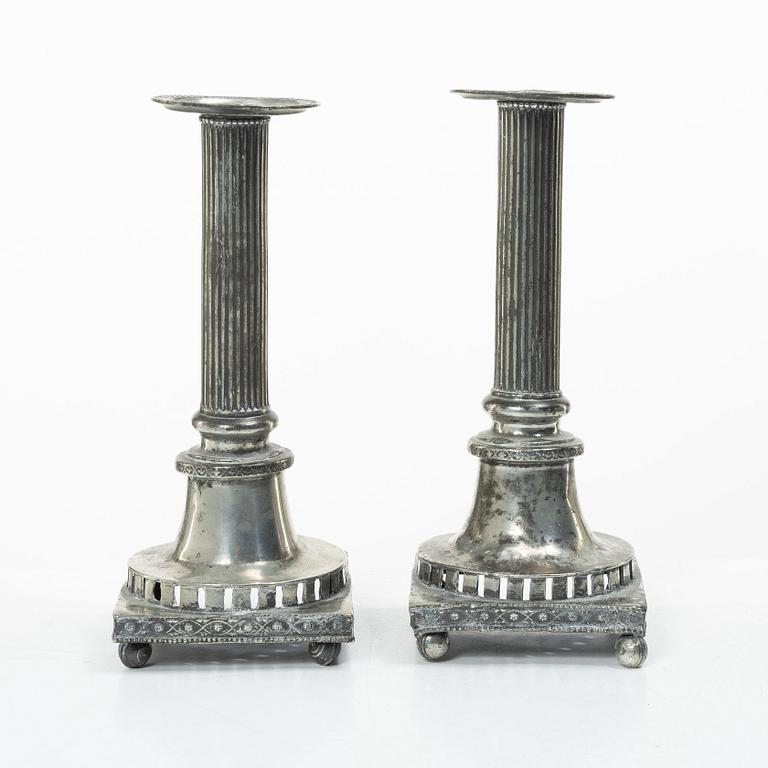 A pair of peuter candlesticks by Hans Wicksten (active between 1782-1810), Västerås.