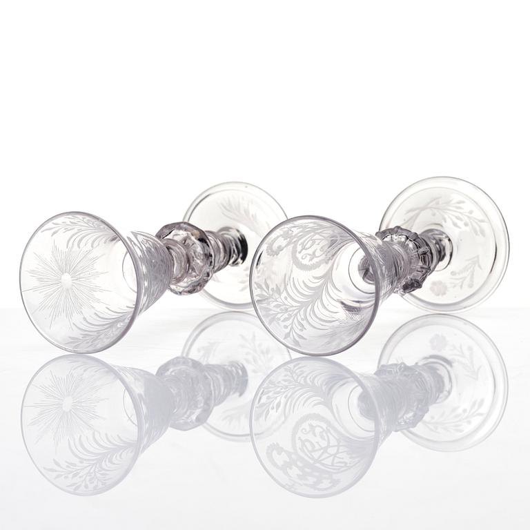 A pair of Swedish glass goblets, presumably Kungsholms glass manufactory, 18th Century.