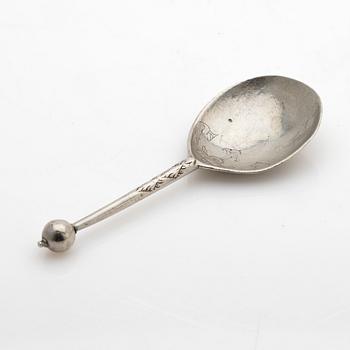 Soup spoon, silver, probably Asmus Liberat (active 1689–1732), Kristianstad.