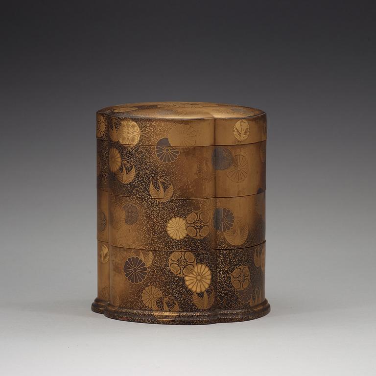 A Japanese tiered lacquered box with cover, period of Meiji (1868-1912).