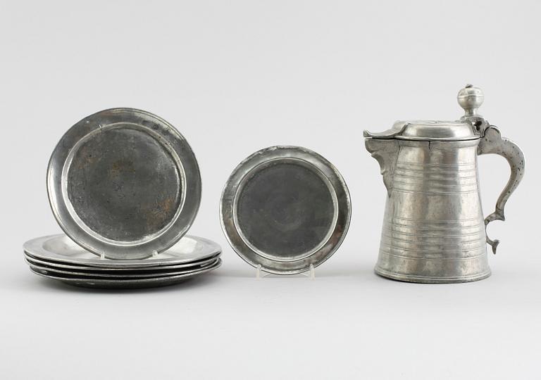 SAMLING TENNFÖREMÅL, 7 delar, 1700-/1800-tal.