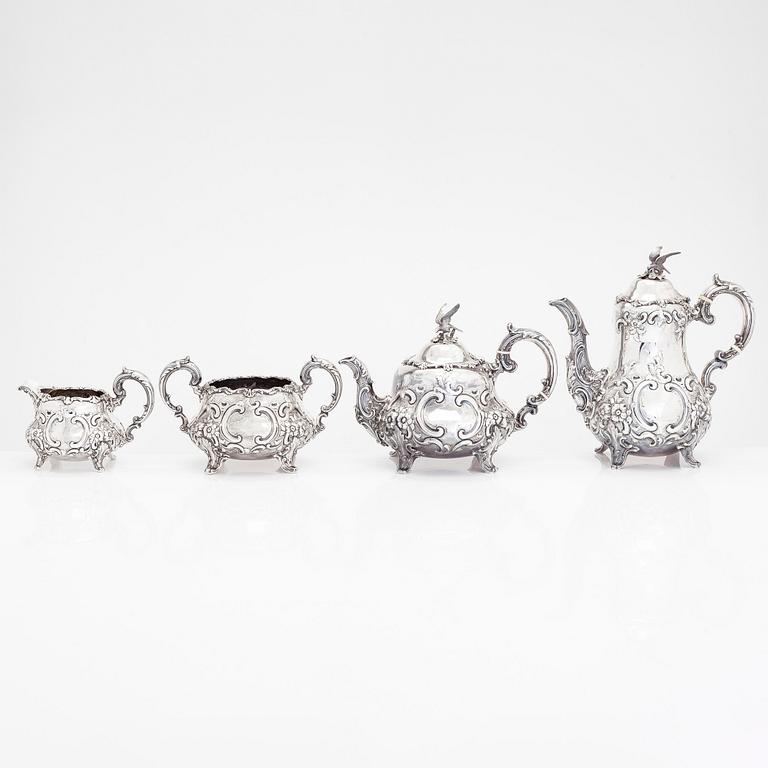 William Smily, kaffe- och teservis, 4 delar, sterlingsilver, London 1856.