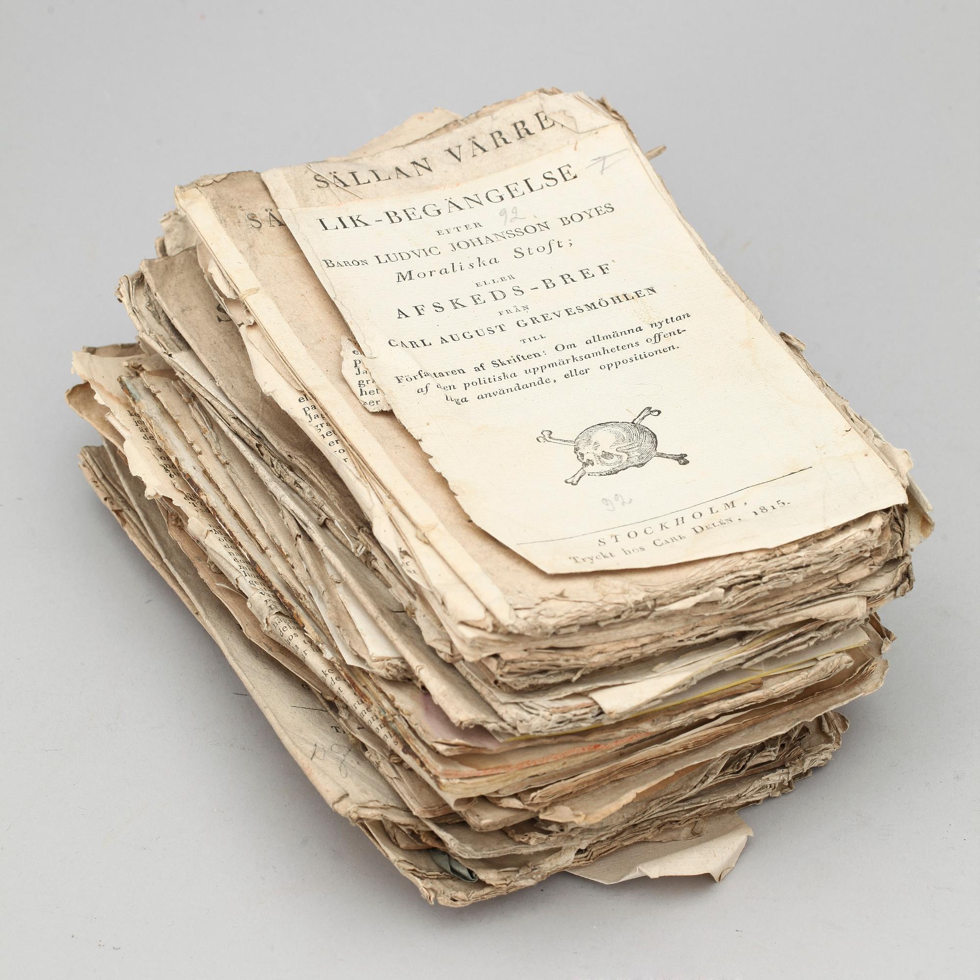 GREVESMÖHLIANA, ca 50 st, tryckta häften av och om Carl August Grevesmöhlen, bl.a. 1815.