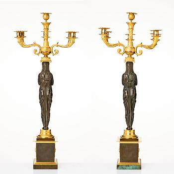 A pair of important six light Retour d`Egypt Empire candelabra.