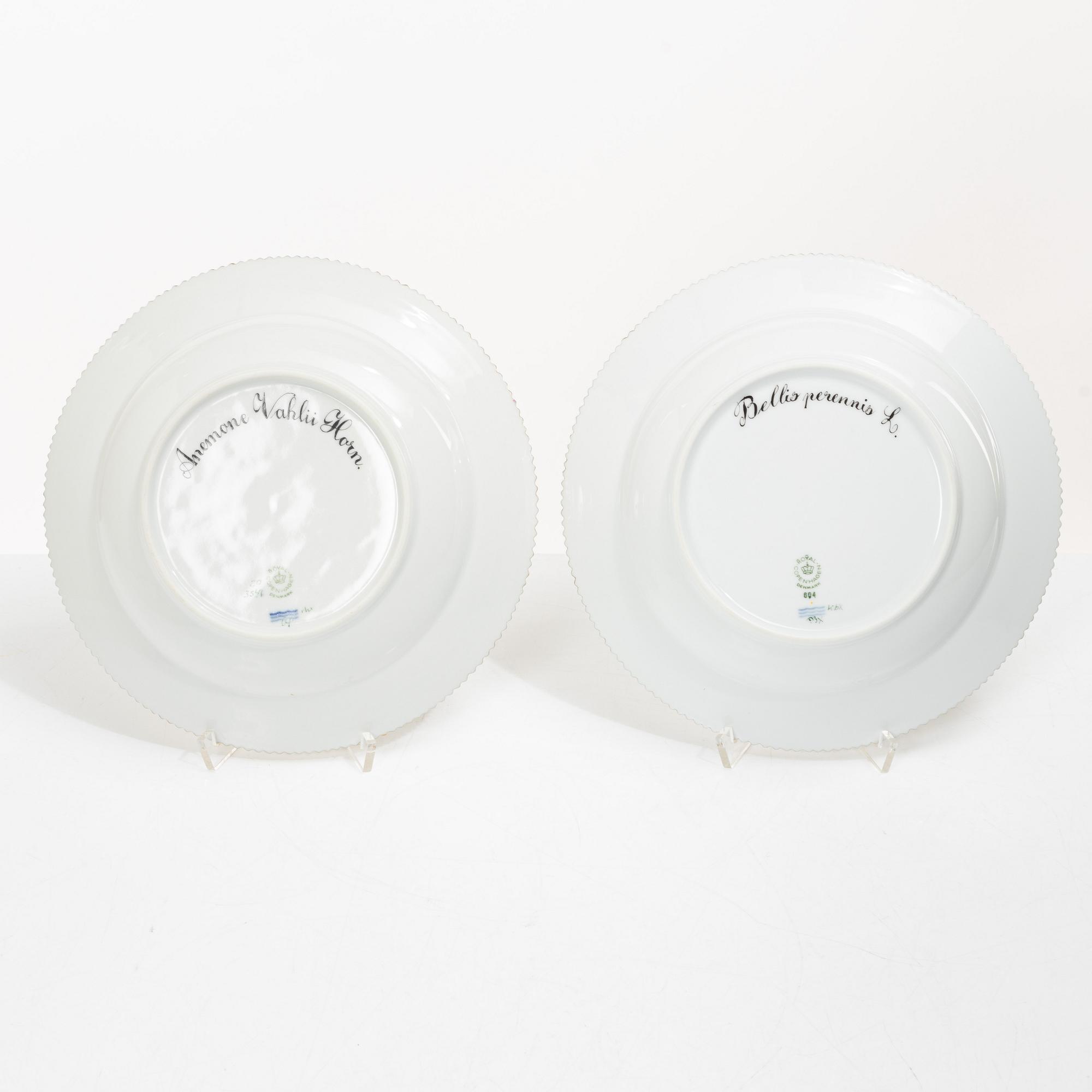 Royal Copenhagen, seven plates, 'Flora Danica', Denmark.