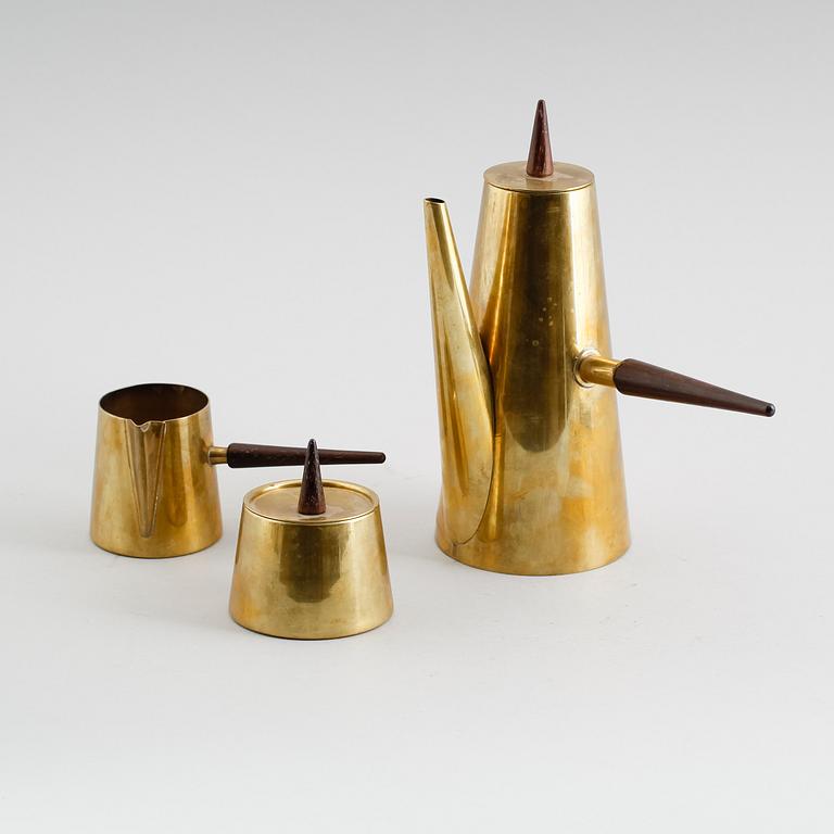 KAFFESERVIS, 3 delar, mässing, Italien, 1900-talets mitt.