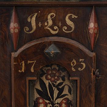 A Swedish painted corner cupboard, 18th Century.