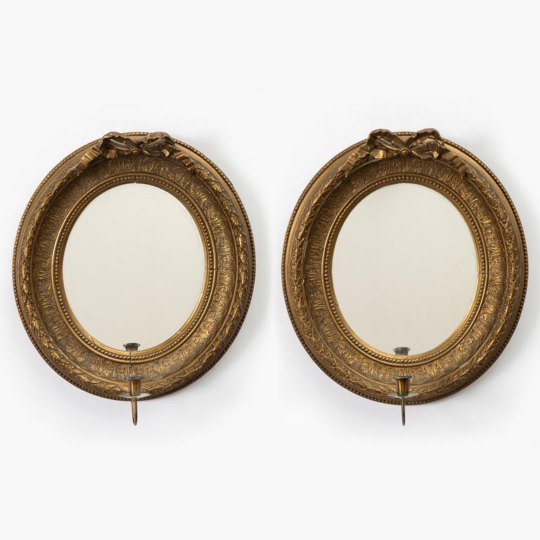 A pair of gilt-gesso one-branch girandole mirrors, later part 19th century.