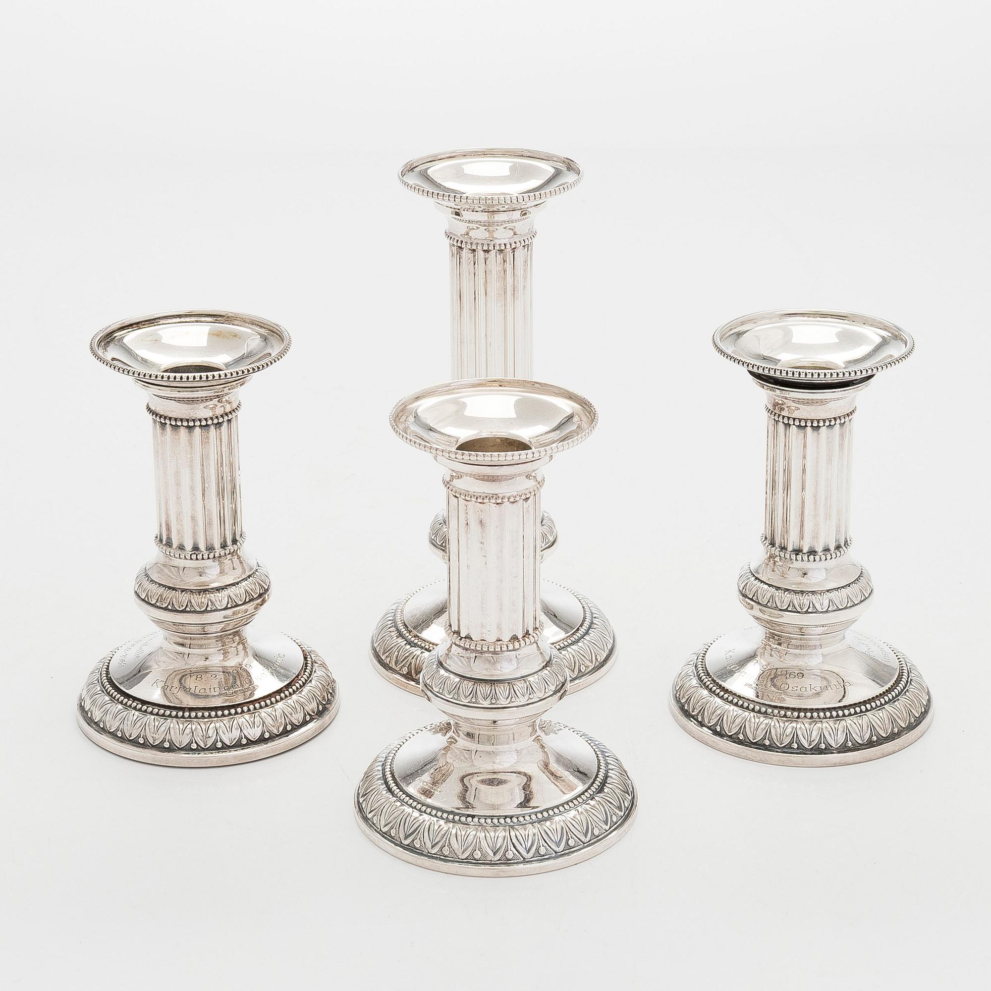 A set of four silver candlesticks, Kultateollisuus oy, Turku, 1968 and 1988.