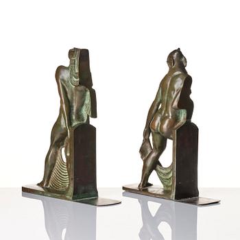Axel Gute, a pair of Swedish Grace bronze bookends, Herman Bergman konstgjuteri, Stockholm 1920s.