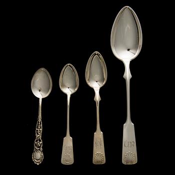 MATSKEDAR, 12 ST, TESKEDAR 12+10+7, silver, Finland 1920-30-tal, vikt 819 g.