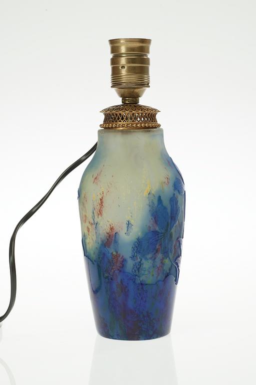 An Emile Gallé Art Noveau cameo glass table lamp base, Nancy, France.