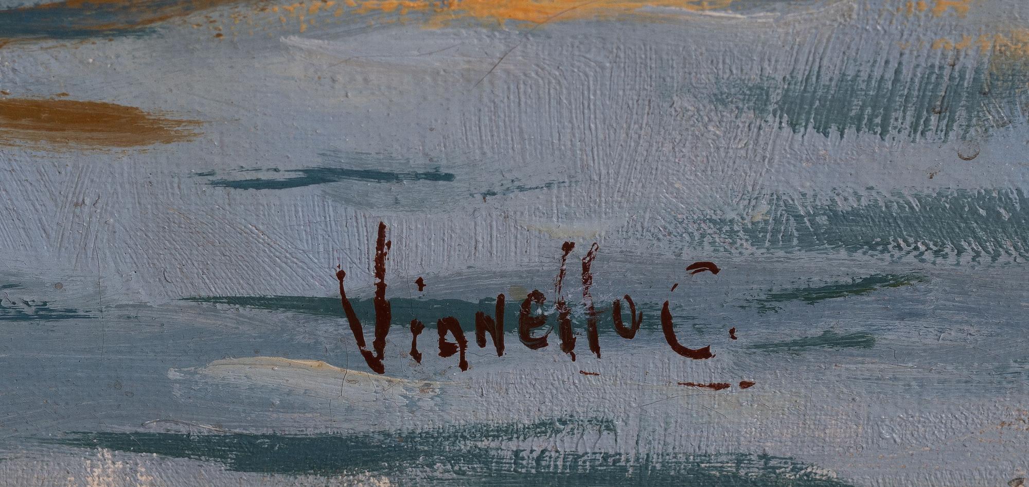 C Vianello, 18/1900-tal,  Vy från Venedig över Canal Grande och Ponte Rialto.